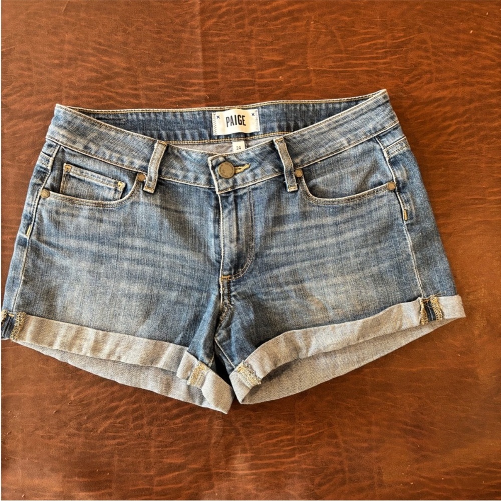 PAIGE Blue Jean Shorts with Rolled Hems